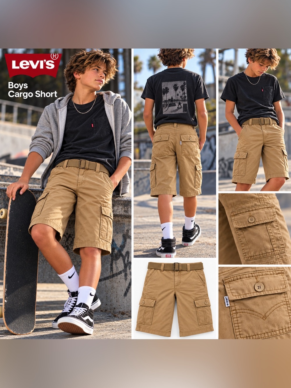 Levi’s Size 8 Regular Cargo Shorts Khaki Tan Belted NWT